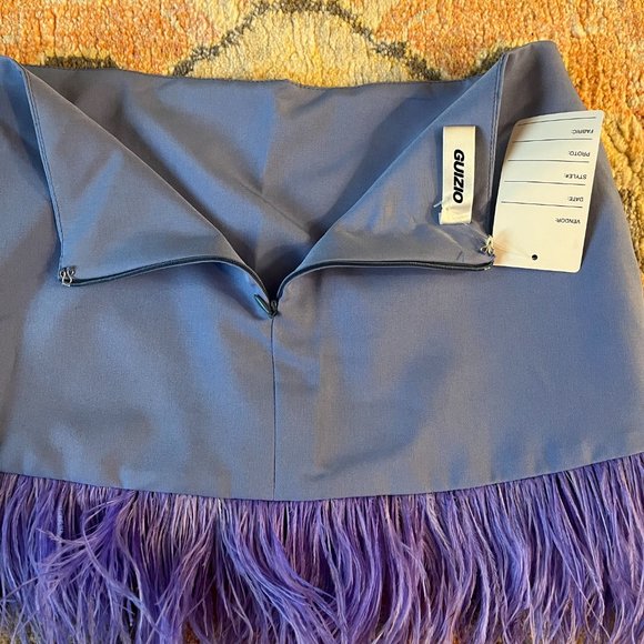 NWT - Danielle Guizio Feather Trimmed Mini Skirt - Periwinkle Blue - Small - Picture 4 of 8